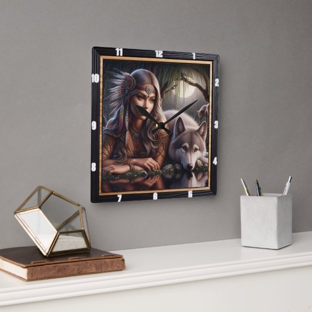 Cuadrado Santuario indígena nativo: El reloj del lobo (Oficina)