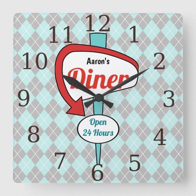 Cuadrado Señal de Comedor Personalizada Reloj de Cocina Reg (Anverso)