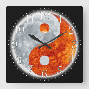 Cuadrado Señal de Yin y Yang Asian para el reloj de la pare