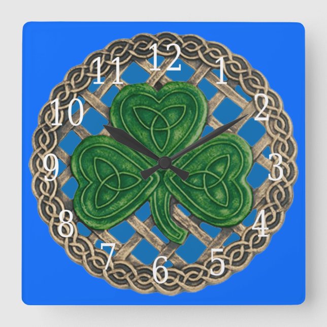 Cuadrado Shamrock Azul Y Reloj De Nudos Celtos (Anverso)
