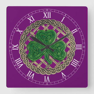 Cuadrado Shamrock morado y nudos celtas reloj numérico roma