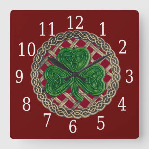 Cuadrado Shamrock Rojo Y Reloj Celtic Knots