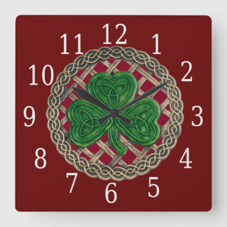 Cuadrado Shamrock Rojo Y Reloj Celtic Knots