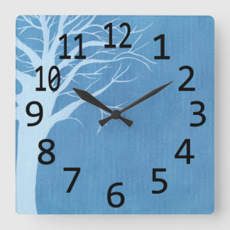 Cuadrado Silueta azul cielo en reloj mediano de pared azul
