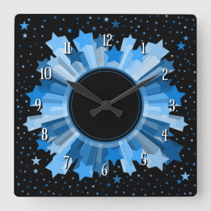 Cuadrado Sombras Del Reloj De La Pared De Starburst Azul
