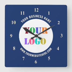 Cuadrado Sube el logotipo de tu empresa Reloj con texto de
