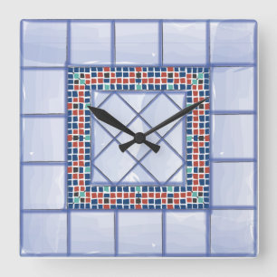 Cuadrado Tejas y reloj azules del mosaico