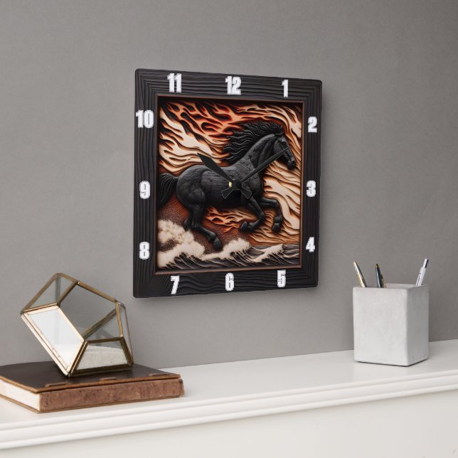 Cuadrado Tiempo de Gallop oceánico: Reloj de onda equina (Oficina)