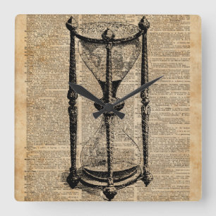 Cuadrado Tiempo, reloj de arena antiguo, página del libro