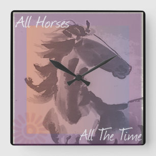 Cuadrado "Todos los caballos todo el tiempo" acuarela reloj