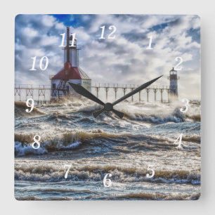 Cuadrado Tormenta En El Reloj Del Faro De St Joseph