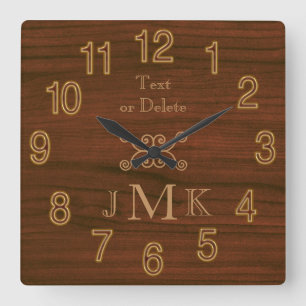 Cuadrado Tres iniciales y SU TEXTO en el falso reloj de