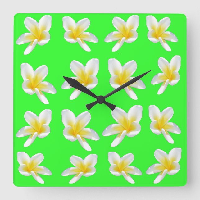 Cuadrado Un Frangipani Verde Delight, Un Gran Reloj Cuadrad (Anverso)