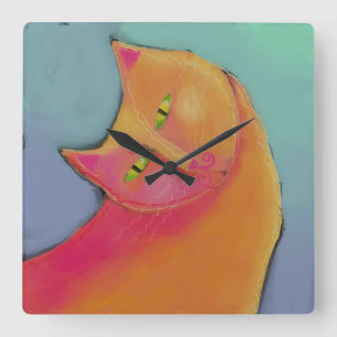 Cuadrado Un gato Naranja encantador resumen arte reloj redo