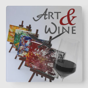 Cuadrado ¡Un Reloj De Arte Y Vino Tan Hermoso!