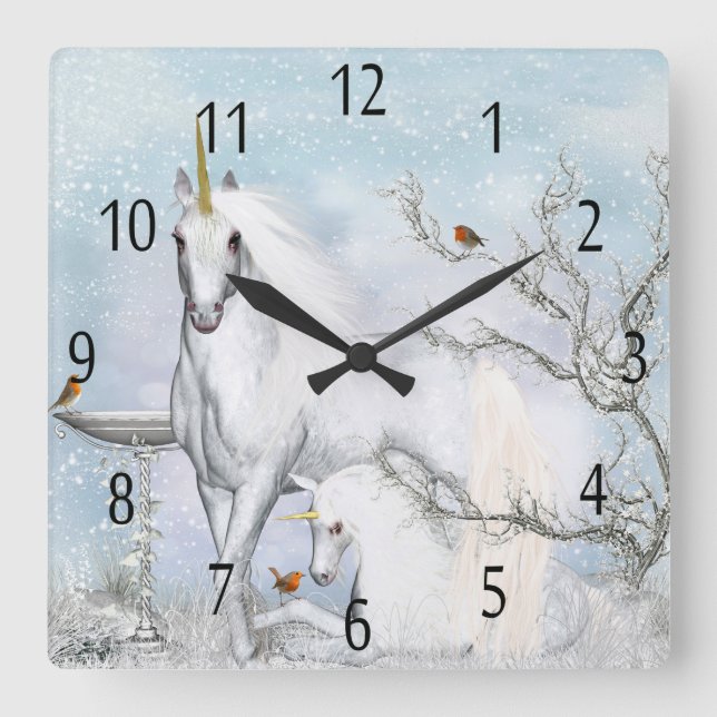 Cuadrado Unicornio y potro, reloj del invierno de pared (Anverso)