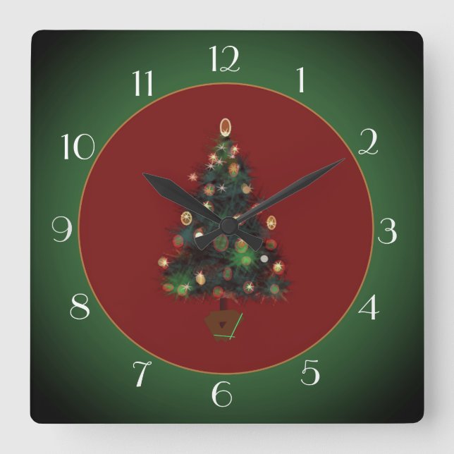 Cuadrado XmasTree decorativo /Green rojo > reloj de Navidad (Anverso)