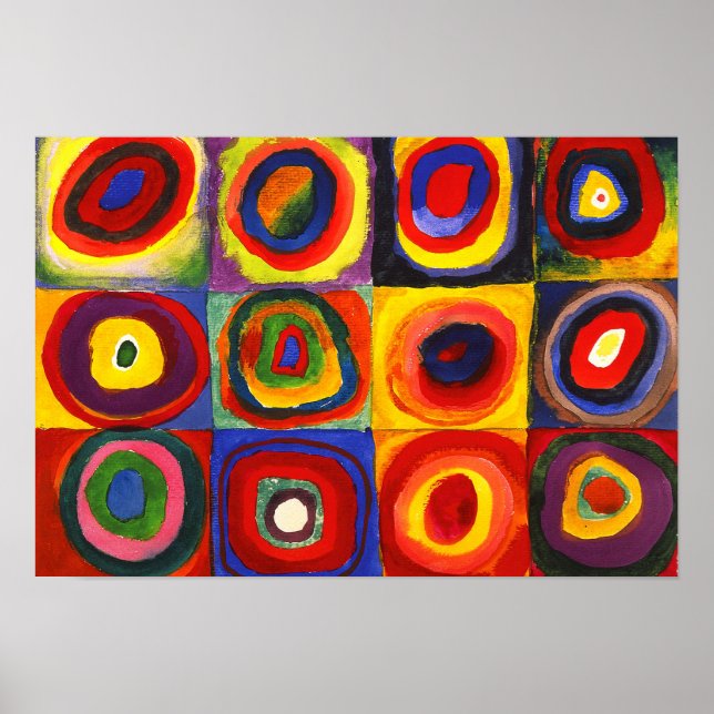 Cuadrados con póster de círculo concéntrico vintag (Frente)