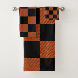 Cuadrados de cuadros negros y anaranjados de Plaid