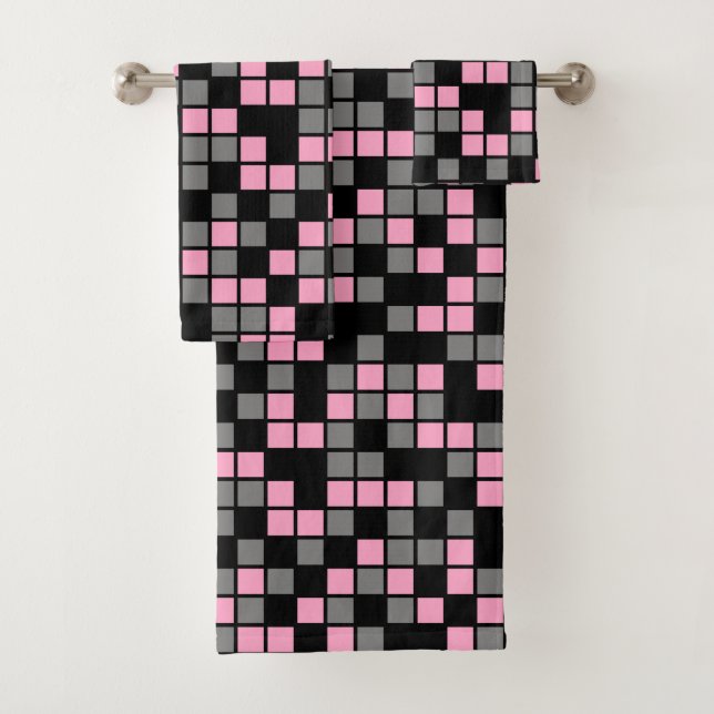 Cuadrados de mosaico aleatorios rosa clavel, negro (In situ)