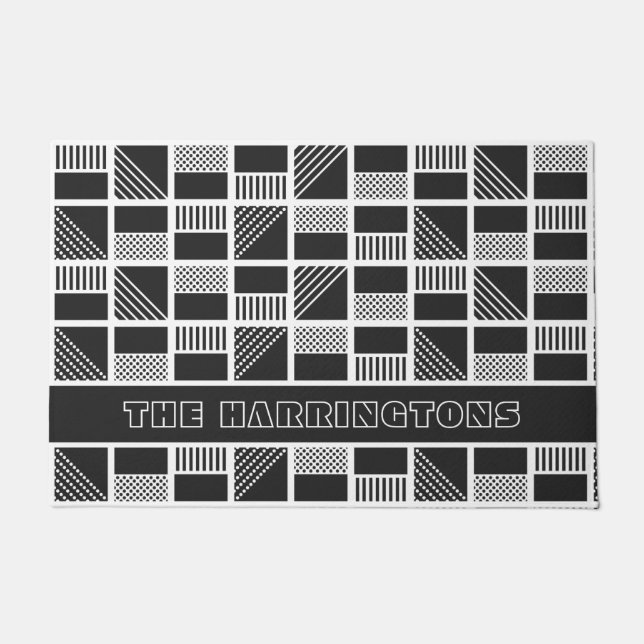 Cuadrados geométricos alfombra de puerta de nombre (Anverso)
