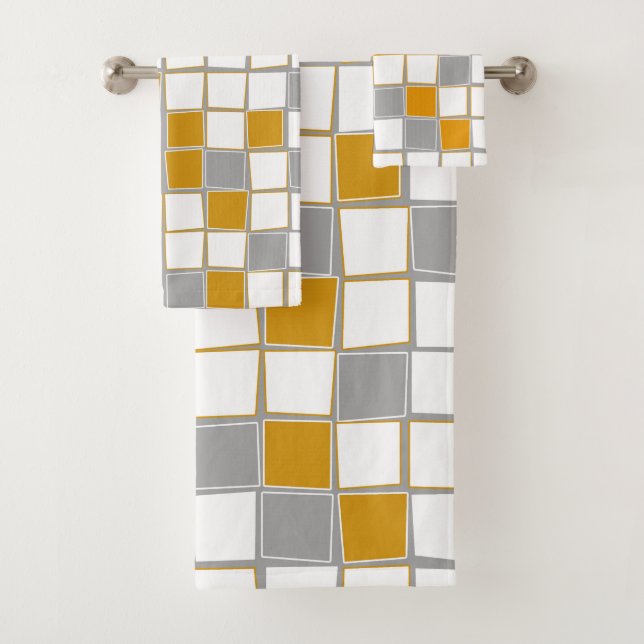 Cuadrados, gris, blanco, amarillo mostaza, moderno (In situ)
