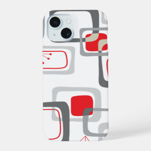 Cuadrados Retro Gris y Rojo Cereza Patrón Mod Cute