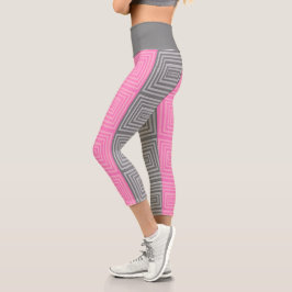 Cuadrados rosa y gris de yoga pants Capri Leggings