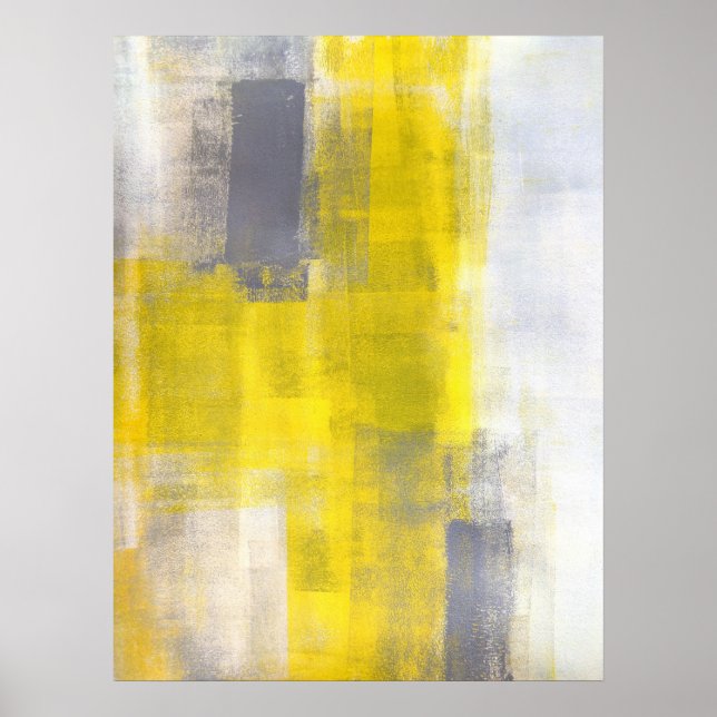 "Cuadrados simples" Arte abstracto gris y amarillo (Frente)