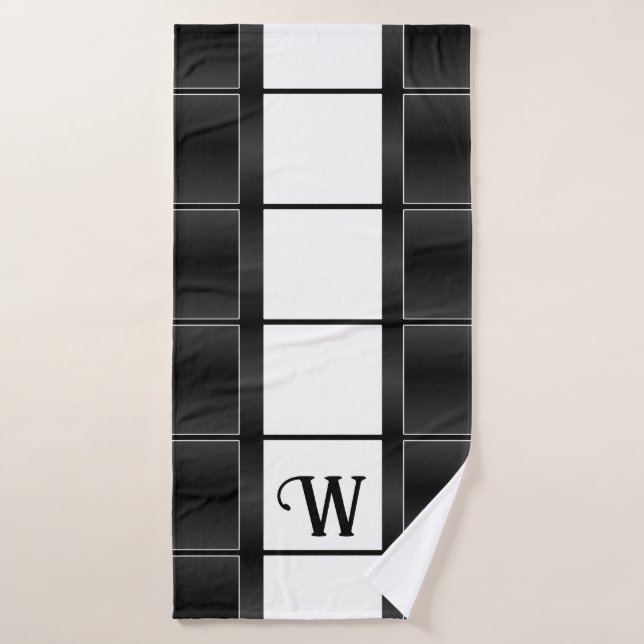 Cuadrados y líneas geométricos en blanco y negro (Toalla de baño)