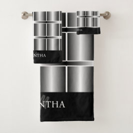 Cuadrados Y Patrón De Rayas De Color Negro Y Plata