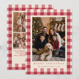 Cuadrícula de Gingham Rojo Navidad 5 Fotos Collage