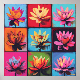 Cuadrícula de Loto Colorido Arte Pop – Pared Flora