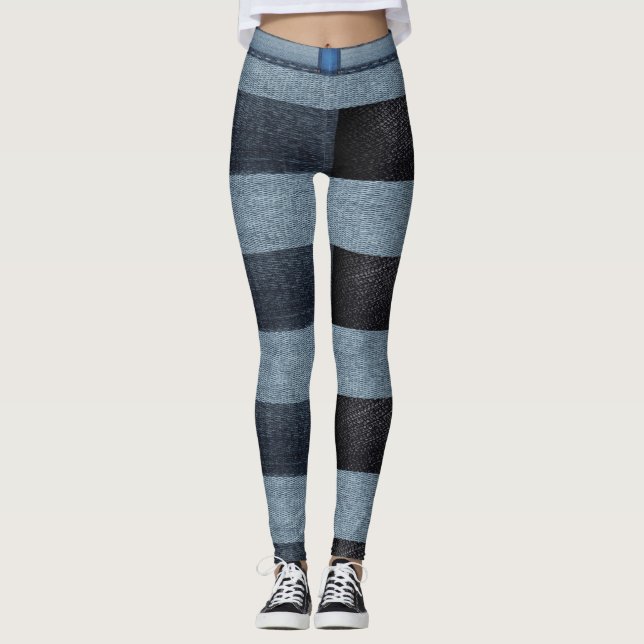 Cuadrícula negra y azul Denim Leggings (Anverso)