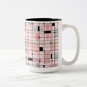 Cuadrícula rosa retro y estribos de dos tazas de c