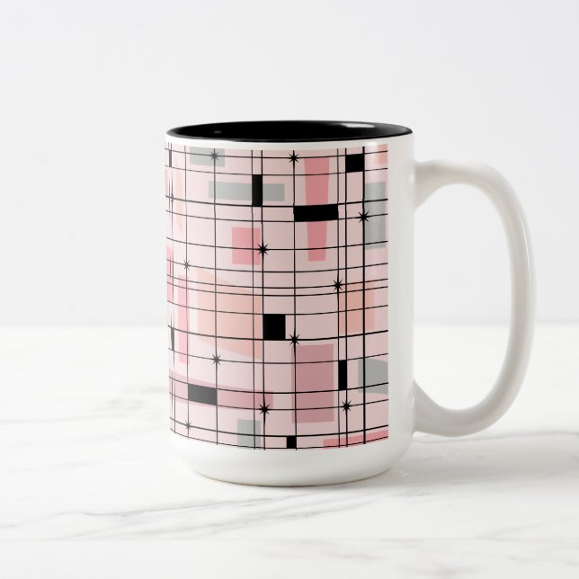 Cuadrícula rosa retro y estribos de dos tazas de c (Derecha)