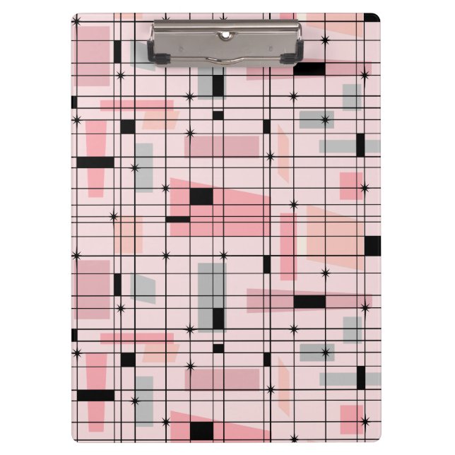 Cuadrícula rosa retro y portapapeles de arranque (Anverso)