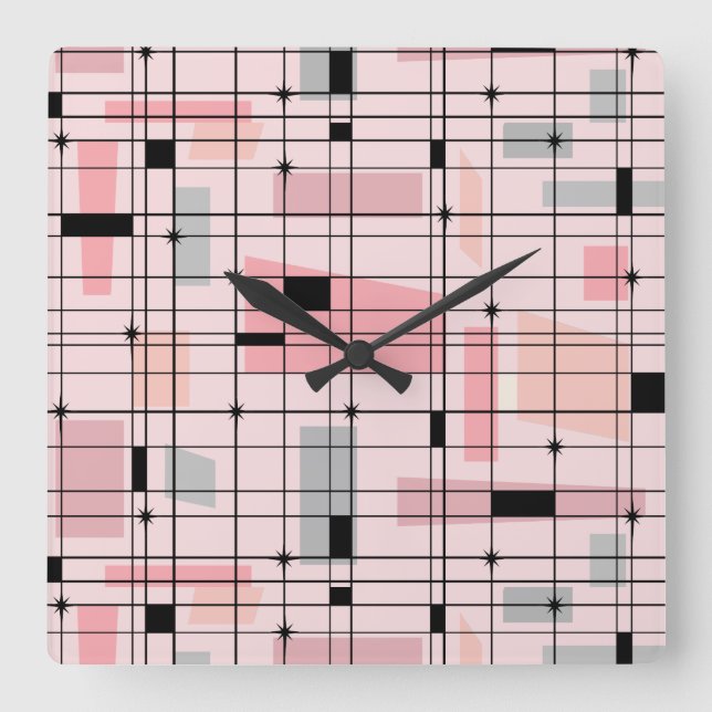 Cuadrícula rosa retro y reloj de pared cuadrado es (Anverso)