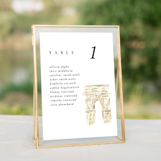 Cuadro de asientos de Bodas de Washington Sq Park  (Watercolor Washington Square Park New York City wedding table number seating chart sign.)