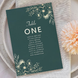 Cuadro de asientos de la elegante boda verde esmer