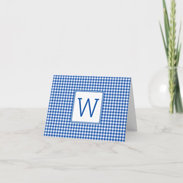 Cuadro de Gingham Azul y Blanco con Monograma (Anverso)