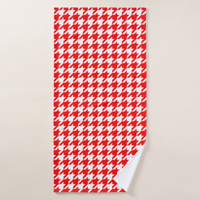 Cuadro de Piedra Houndstooth Rojo y Blanco (Toalla de baño)