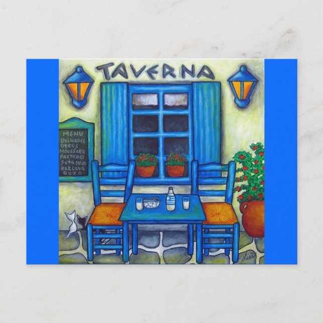 Cuadro para dos en la tarjeta postal de Grecia (Anverso)