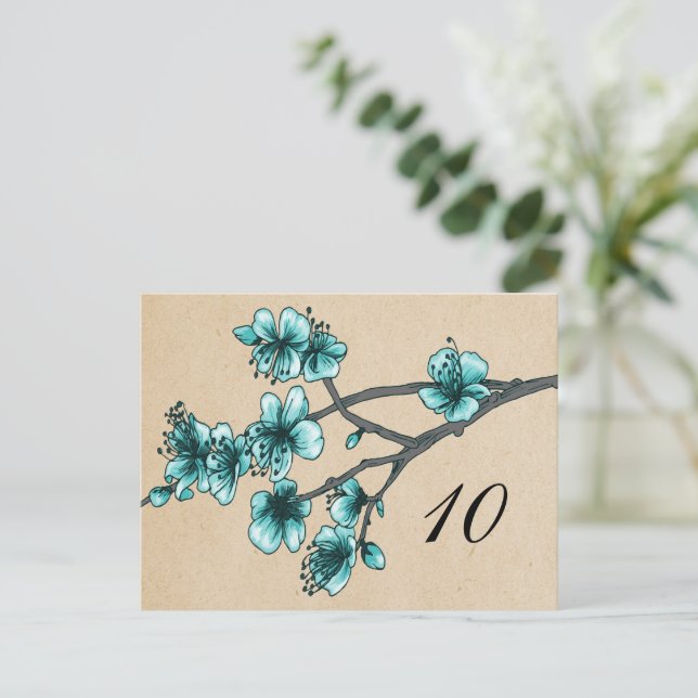 Cuadros Aqua Vintage Cherry Blossoms Número postal (Anverso de pie)