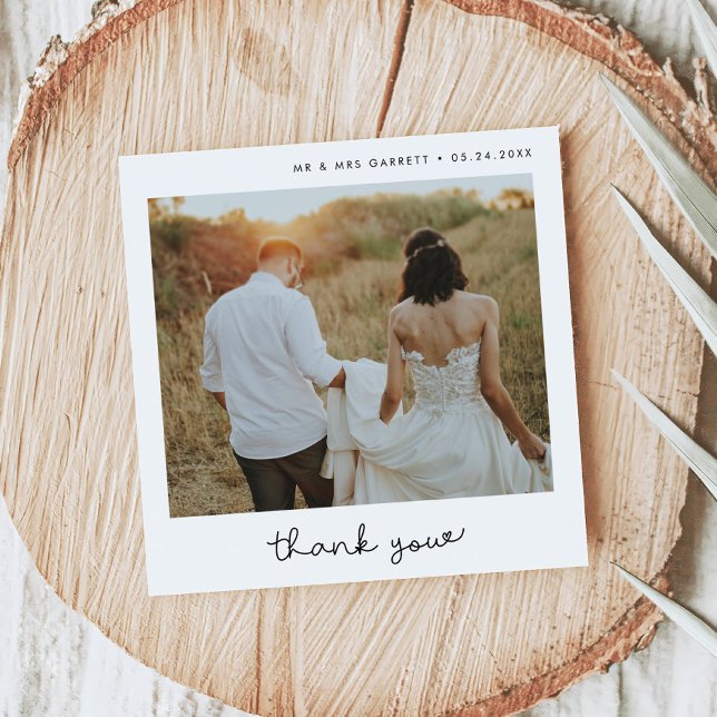 Cuadros bodas de guiones cuadrados Gracias tarjeta (square wedding thank you photo card)