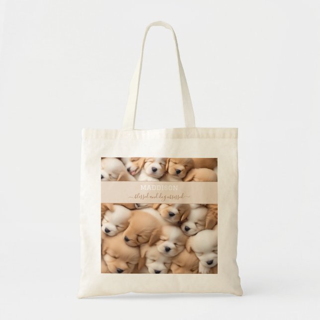 Cuadros Cachorros Perro Lover Nombre Tote bolsa (Frente)