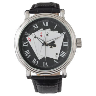 Cuadros de cartas de juego de cuatro ases reloj de