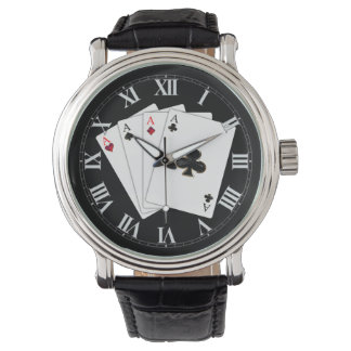 Cuadros de cartas de juego de cuatro ases reloj de