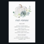 Cuadros de menú de otoño elegantes de calabaza bla<br><div class="desc">El diseño presenta una elegante calabaza blanca con un ramo de marfil florido con vegetación eucalipto, elementos suculentos y más. El diseño ofrece una alternativa a los tradicionales colores de bodas de finales de verano o otoño. Incorpore esta paleta de colores en su evento para un cambio moderno y elegante....</div>