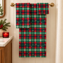 Cuadros de Tartán Rojo y Verde Navidad Copos de Ni